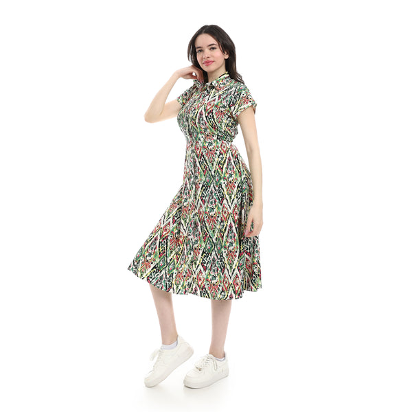 Classic_Linen_Belted_Dress_-_Green_&_White