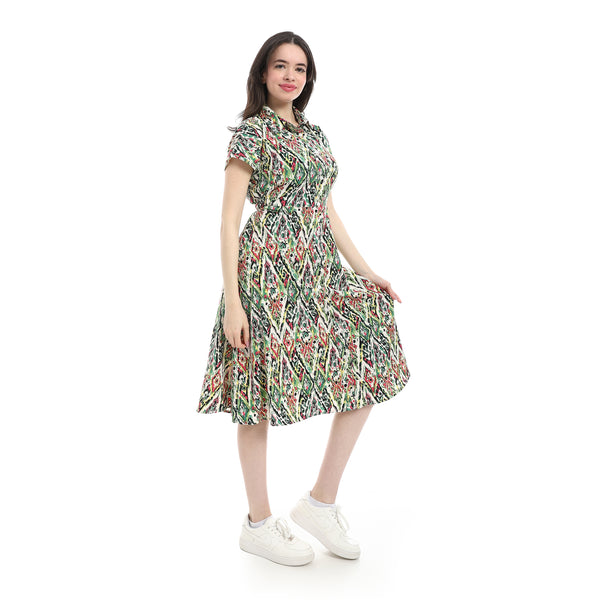 Classic_Linen_Belted_Dress_-_Green_&_White