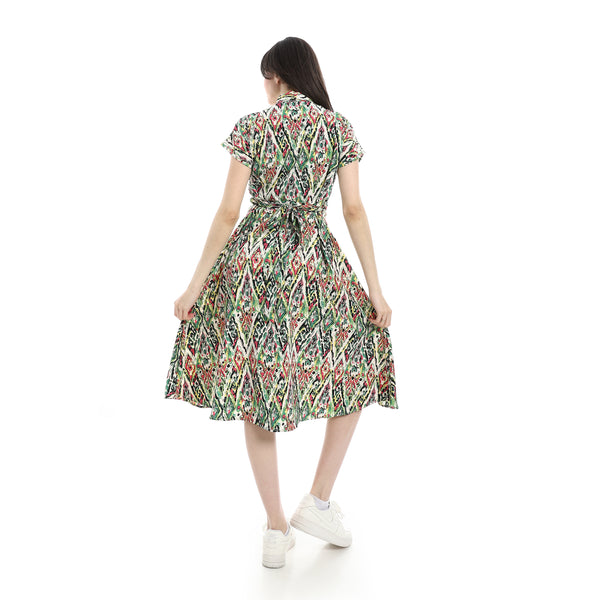 Classic_Linen_Belted_Dress_-_Green_&_White