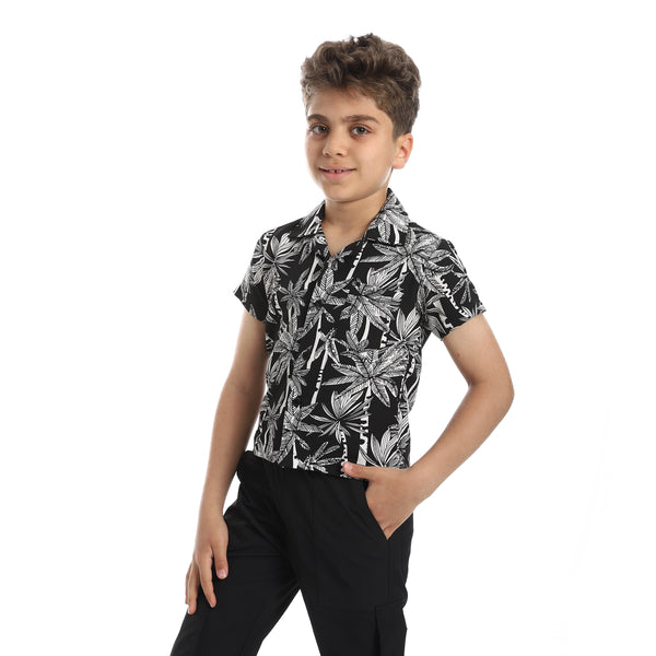 Turn_Down_Collar_Boy's_Shirt_-_White_&_Black