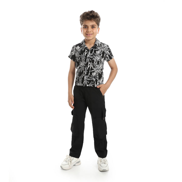 Turn_Down_Collar_Boy's_Shirt_-_White_&_Black