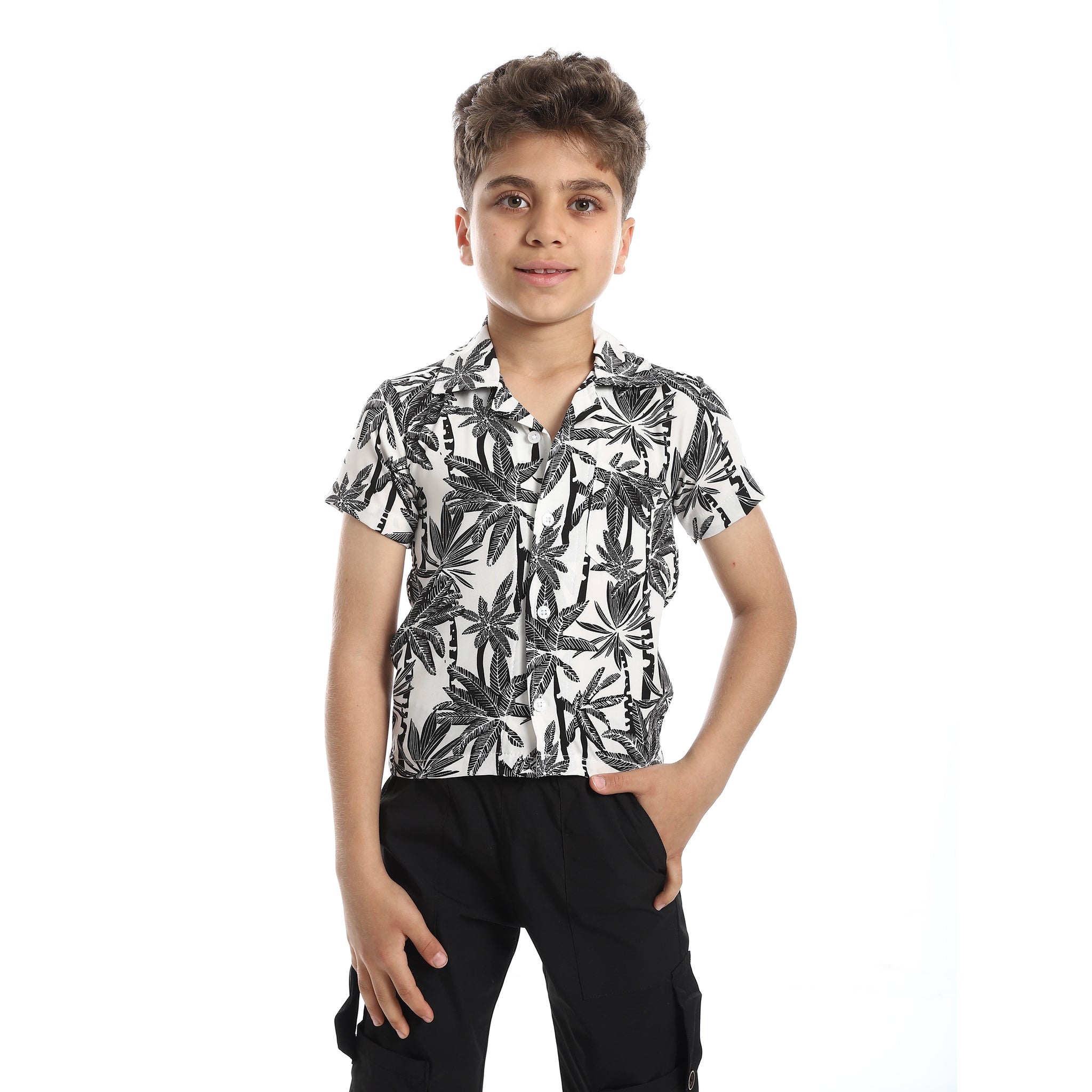 Turn_Down_Collar_Boy's_Shirt_-__Heather_Black_&_White