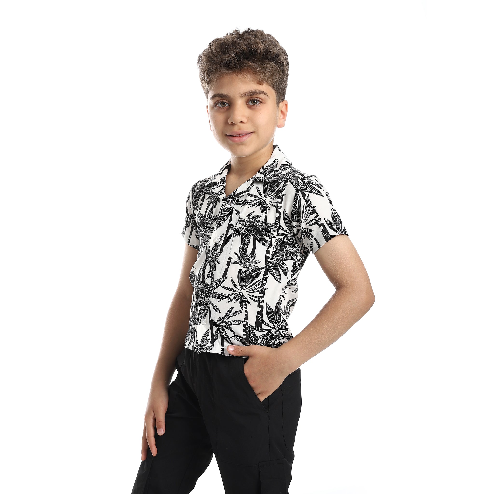 Turn_Down_Collar_Boy's_Shirt_-__Heather_Black_&_White