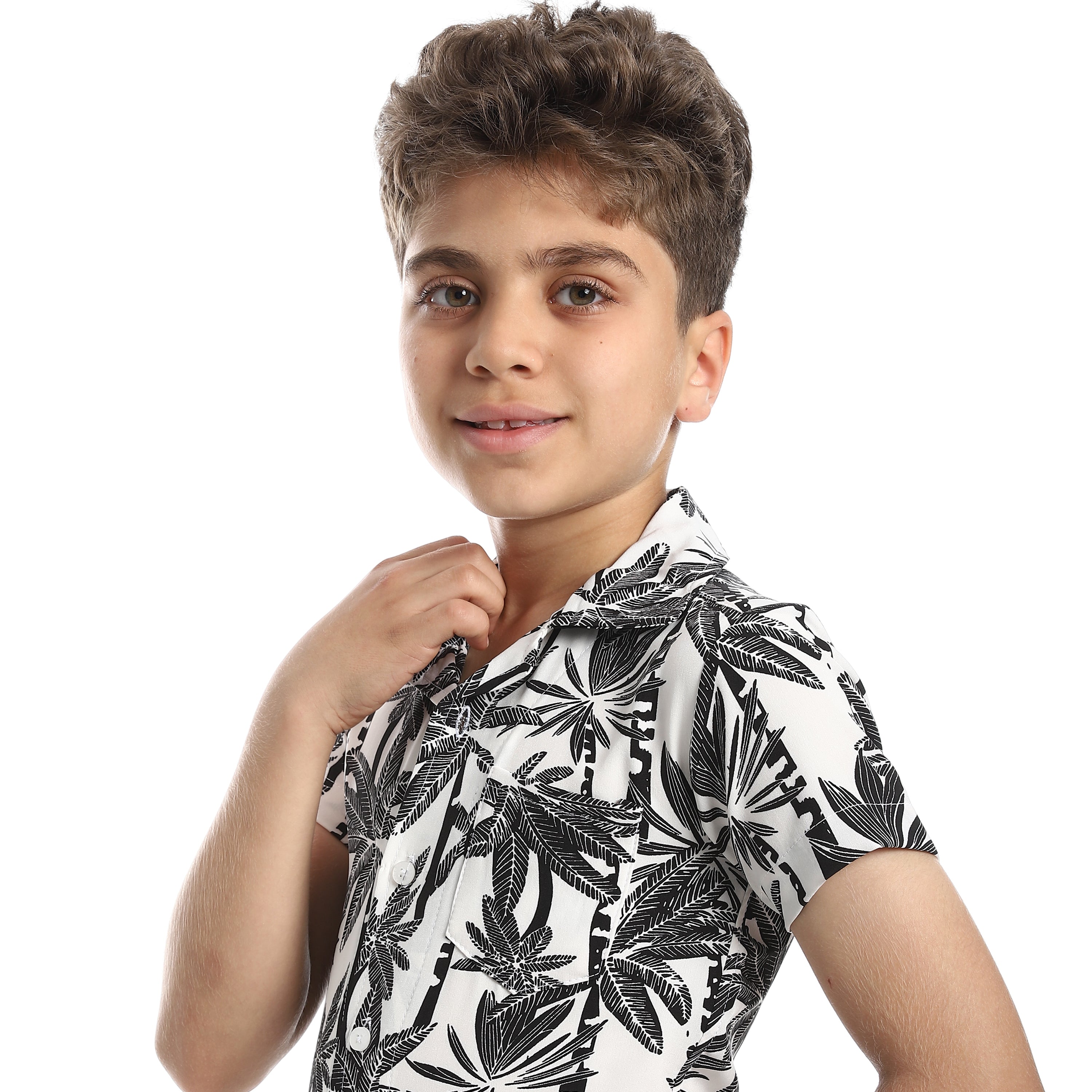 Turn_Down_Collar_Boy's_Shirt_-__Heather_Black_&_White