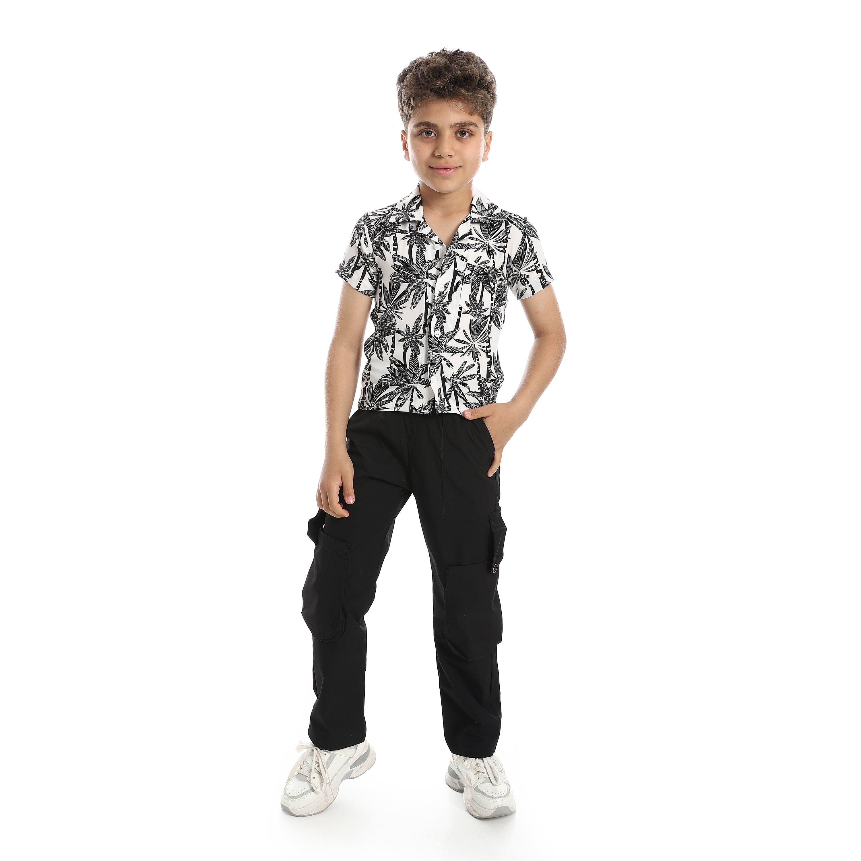 Turn_Down_Collar_Boy's_Shirt_-__Heather_Black_&_White