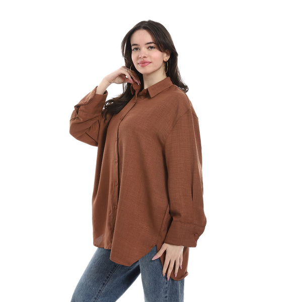 Turned_down_Collar_Long_Sleeve_Blouse_-_Brown