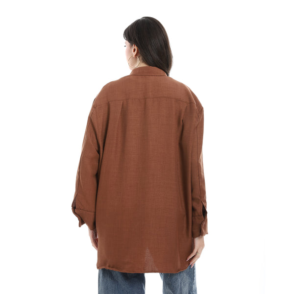 Turned_down_Collar_Long_Sleeve_Blouse_-_Brown