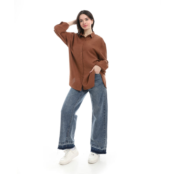 Turned_down_Collar_Long_Sleeve_Blouse_-_Brown