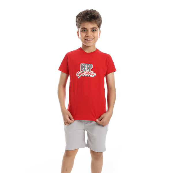 Solid_Pattern_Cotton_Pajama_Set_-_Red_&_Grey