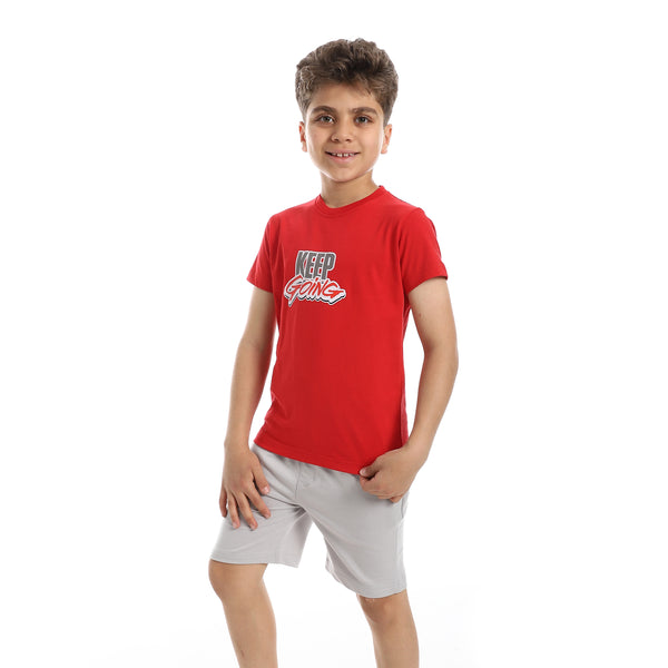 Solid_Pattern_Cotton_Pajama_Set_-_Red_&_Grey