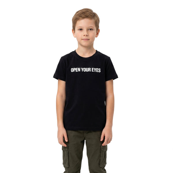 "Open_Your_Eyes"_Back_Printed_Boys_T-Shirt_-_Black