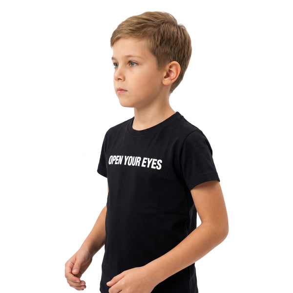 "Open_Your_Eyes"_Back_Printed_Boys_T-Shirt_-_Black