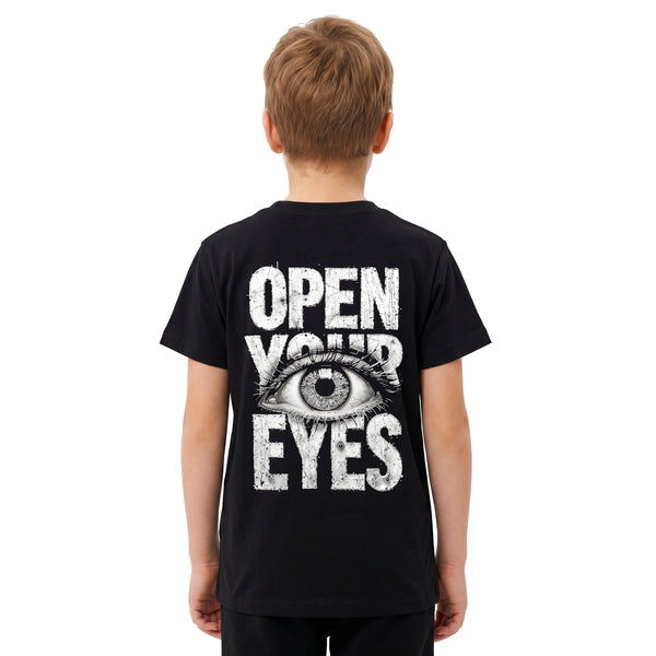 "Open_Your_Eyes"_Back_Printed_Boys_T-Shirt_-_Black