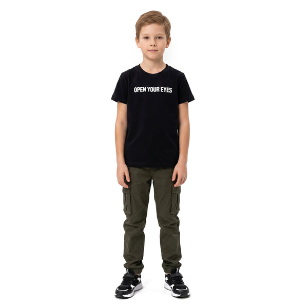 "Open_Your_Eyes"_Back_Printed_Boys_T-Shirt_-_Black
