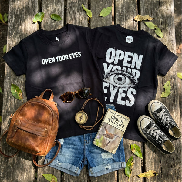 "Open_Your_Eyes"_Back_Printed_Boys_T-Shirt_-_Black