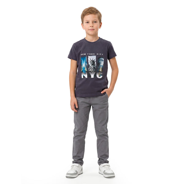 "NYC"_Printed_Slip_On_Boys_T-Shirt_-_Dark_Grey
