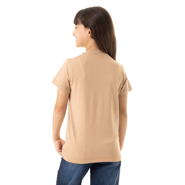 "Cinderella"_Print_Slip_On_Cotton_Girls_T-Shirt_-_Beige