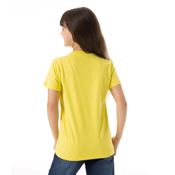 "Be_Happy"_Printed_Pattern_Cotton_Girls_T-Shirt_-_Yellow