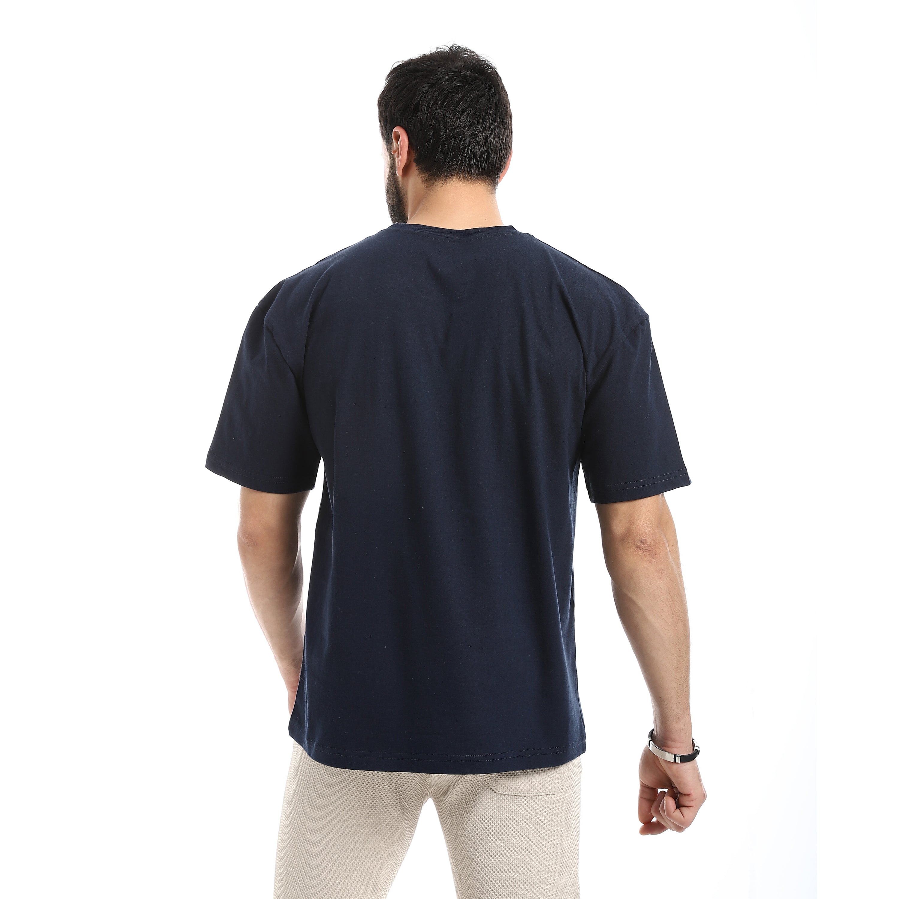 Crew_Neck_Short_Sleeve_Printed_T-Shirt_-_Navy_Blue