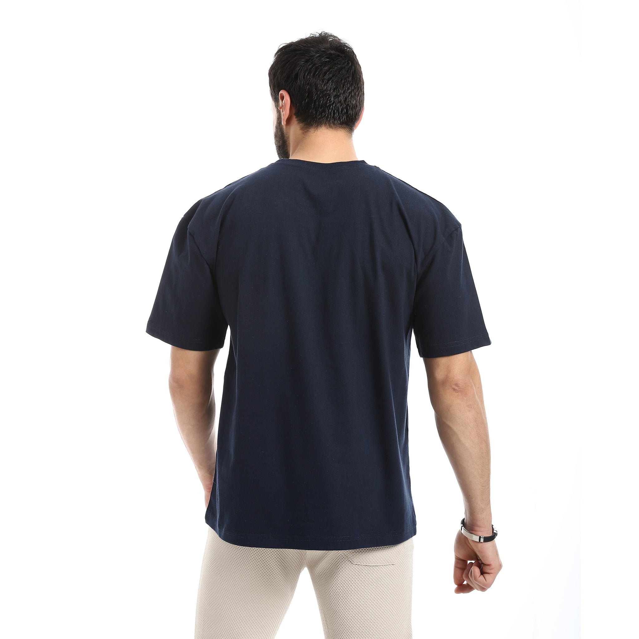 Crew_Neck_Short_Sleeve_Printed_T-Shirt_-_Navy_Blue