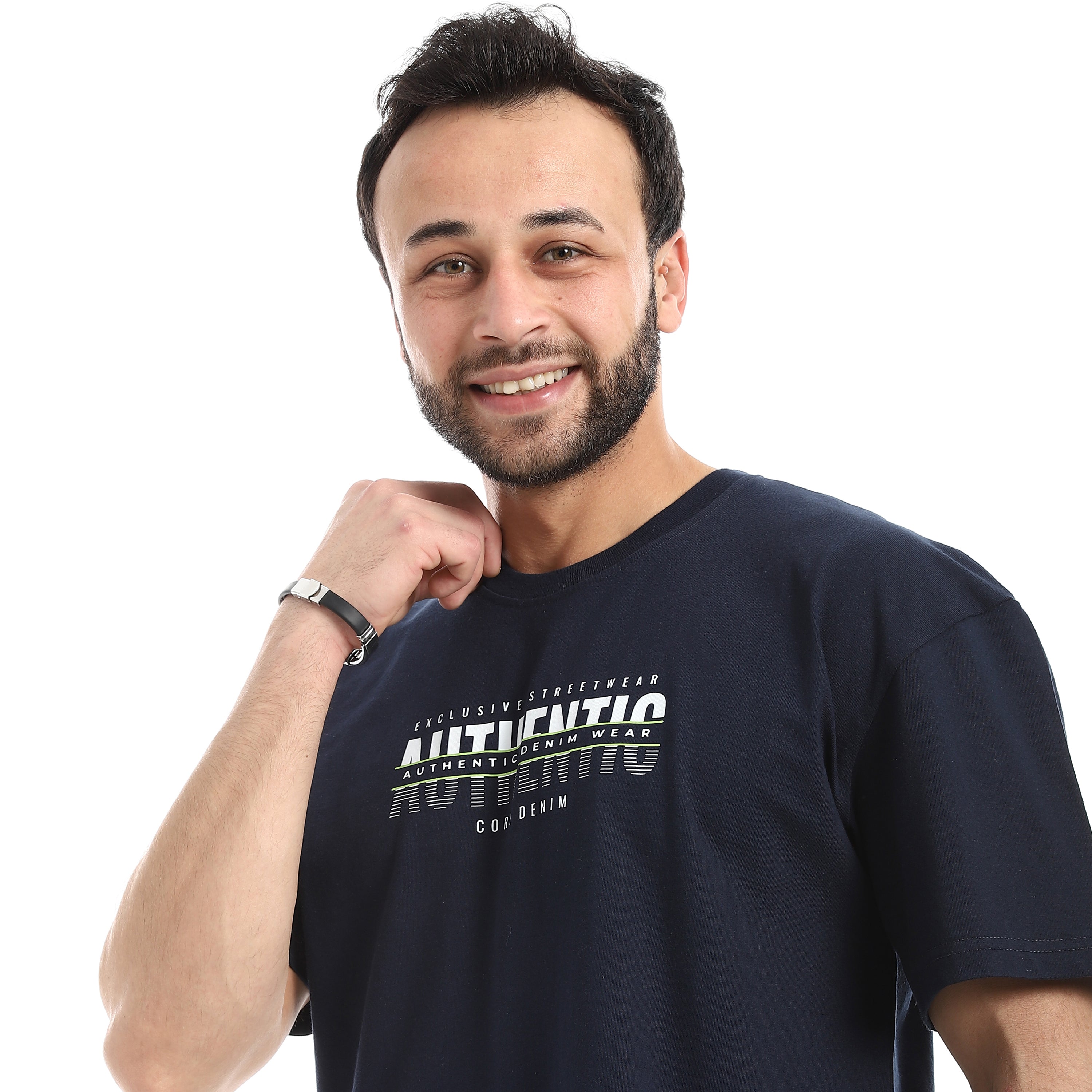 Crew_Neck_Short_Sleeve_Printed_T-Shirt_-_Navy_Blue