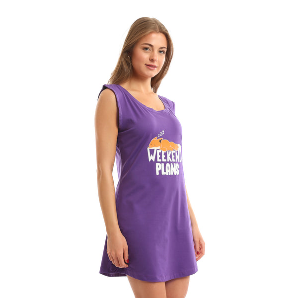 "Weekend_Plans"_Printed_Sleeveless_Nightshirt_-_Purple