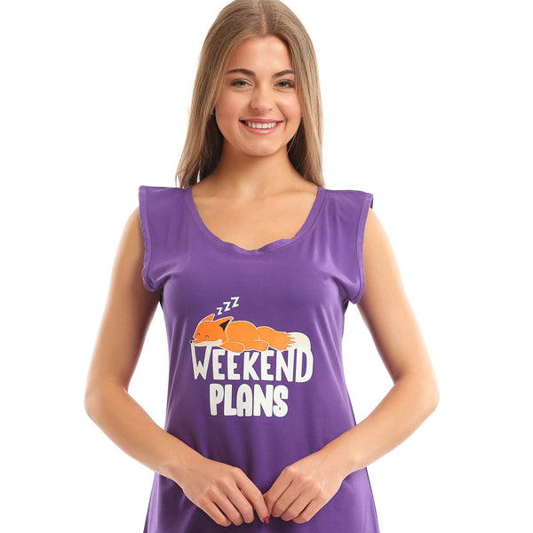 "Weekend_Plans"_Printed_Sleeveless_Nightshirt_-_Purple