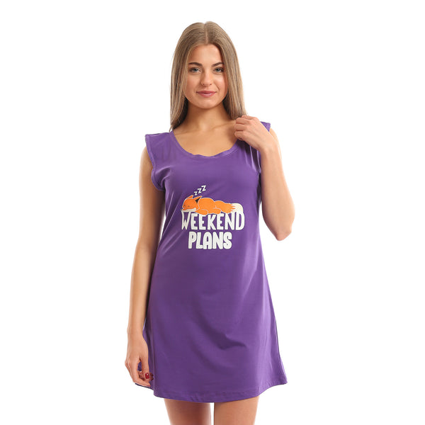 "Weekend_Plans"_Printed_Sleeveless_Nightshirt_-_Purple