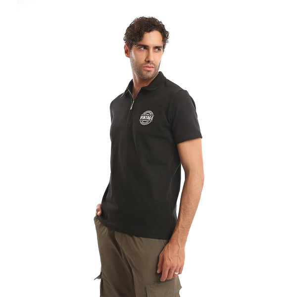 Zipped_Neck_Short_Sleeves_Polo_Shirt_-_Black