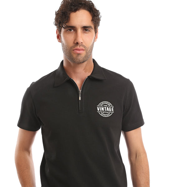 Zipped_Neck_Short_Sleeves_Polo_Shirt_-_Black