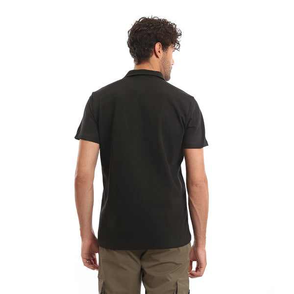 Zipped_Neck_Short_Sleeves_Polo_Shirt_-_Black