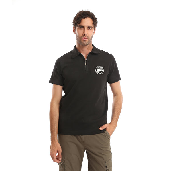 Zipped_Neck_Short_Sleeves_Polo_Shirt_-_Black