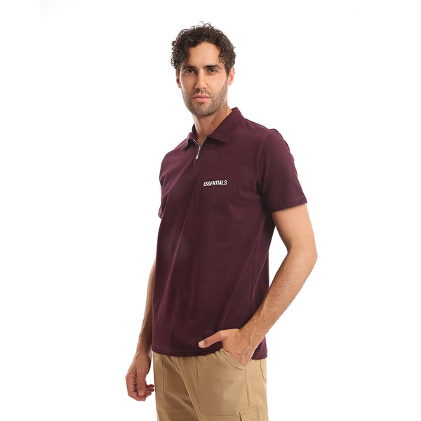 Printed_"Essentials"_Casual_Polo_Shirt_-_Burgundy