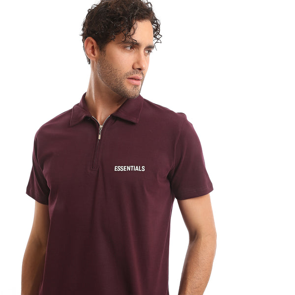Printed_"Essentials"_Casual_Polo_Shirt_-_Burgundy