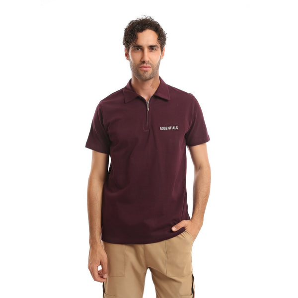 Printed_"Essentials"_Casual_Polo_Shirt_-_Burgundy
