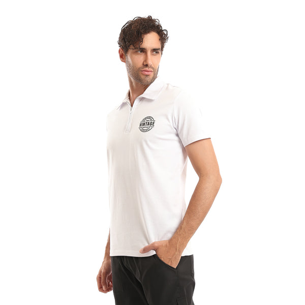 Zipped_Neck_Short_Sleeves_Polo_Shirt_-_White