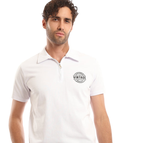 Zipped_Neck_Short_Sleeves_Polo_Shirt_-_White