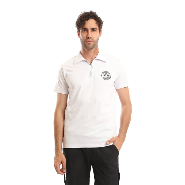 Zipped_Neck_Short_Sleeves_Polo_Shirt_-_White