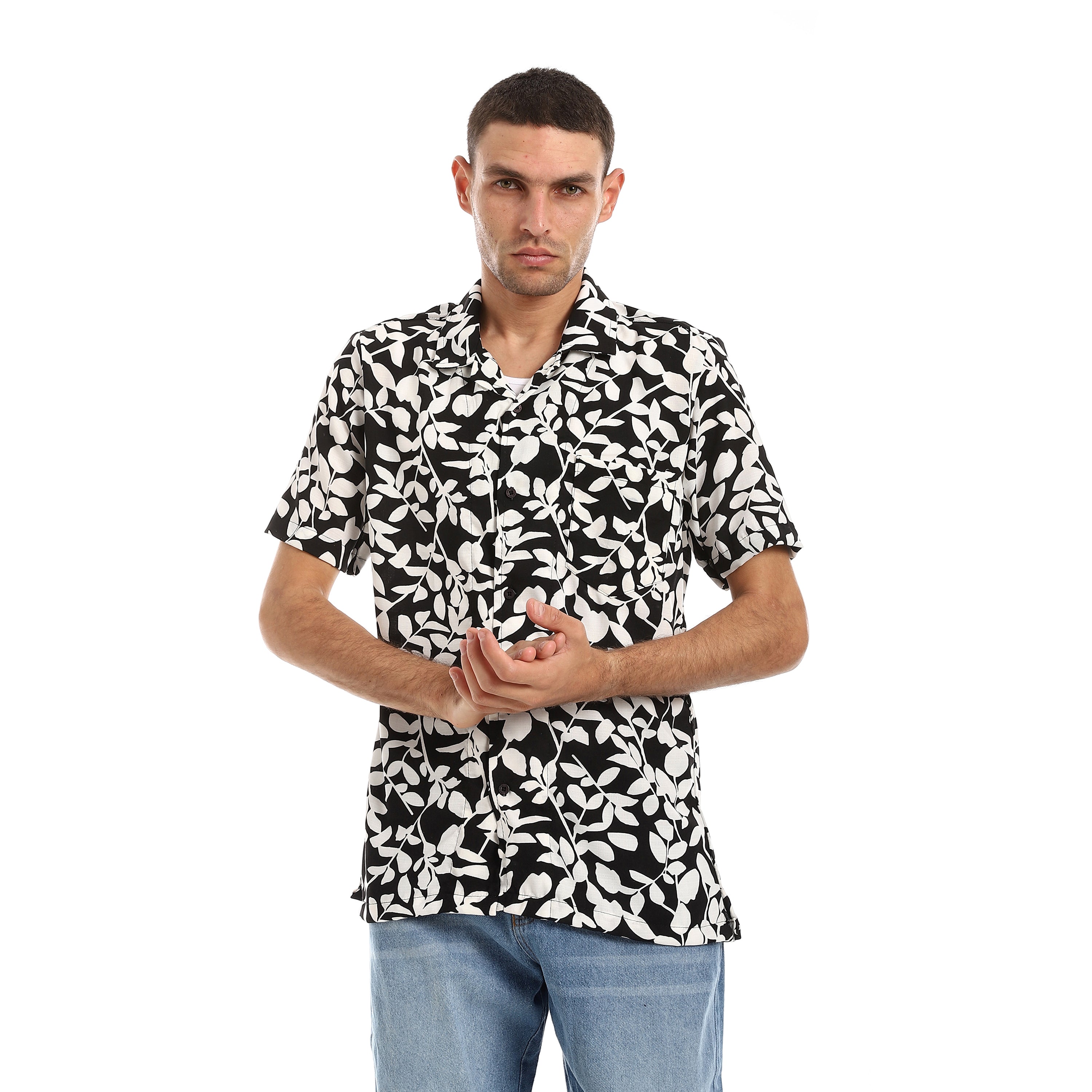 Self_Pattern_Shirt_With_Short_Sleevs_-_Black_&_White