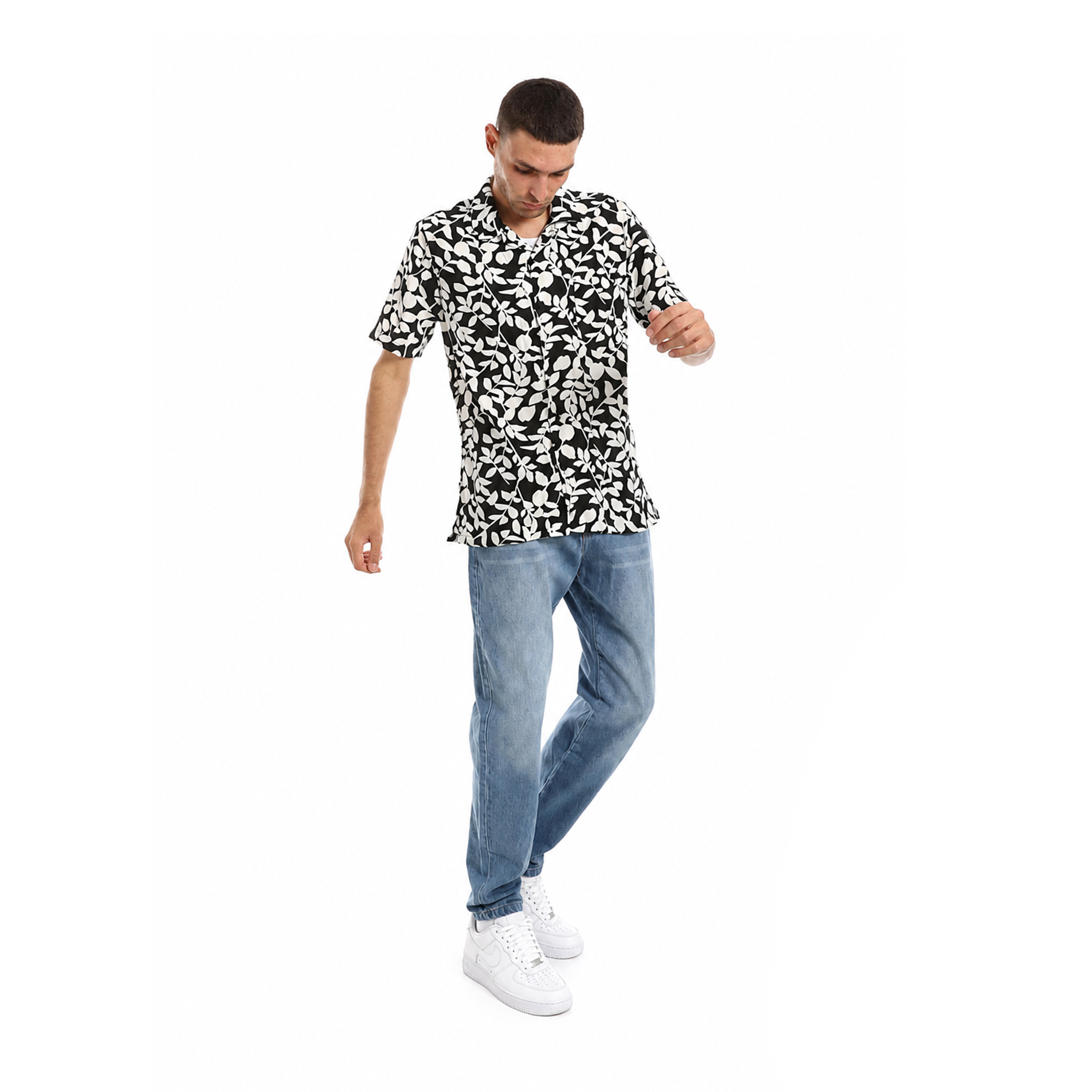 Self_Pattern_Shirt_With_Short_Sleevs_-_Black_&_White