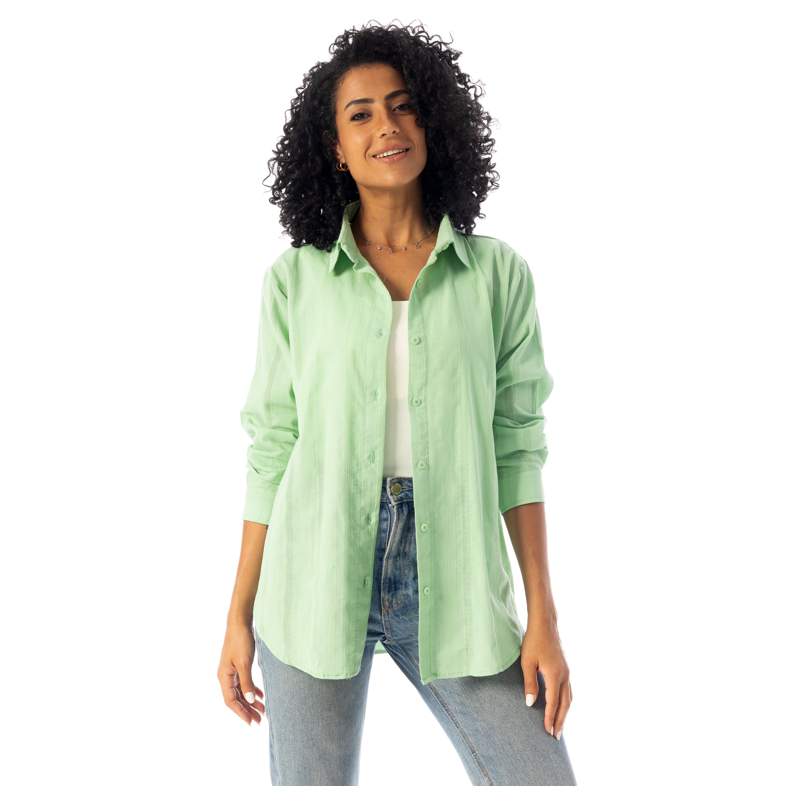 Turn_Down_Collar_Slip_On_Plain_Cotton_Shirt_-_Light_Green