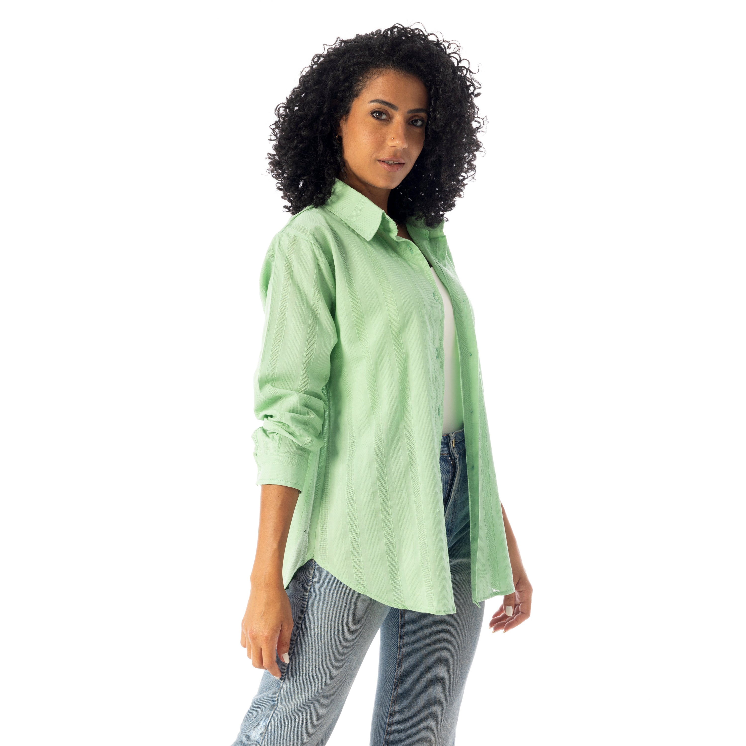 Turn_Down_Collar_Slip_On_Plain_Cotton_Shirt_-_Light_Green