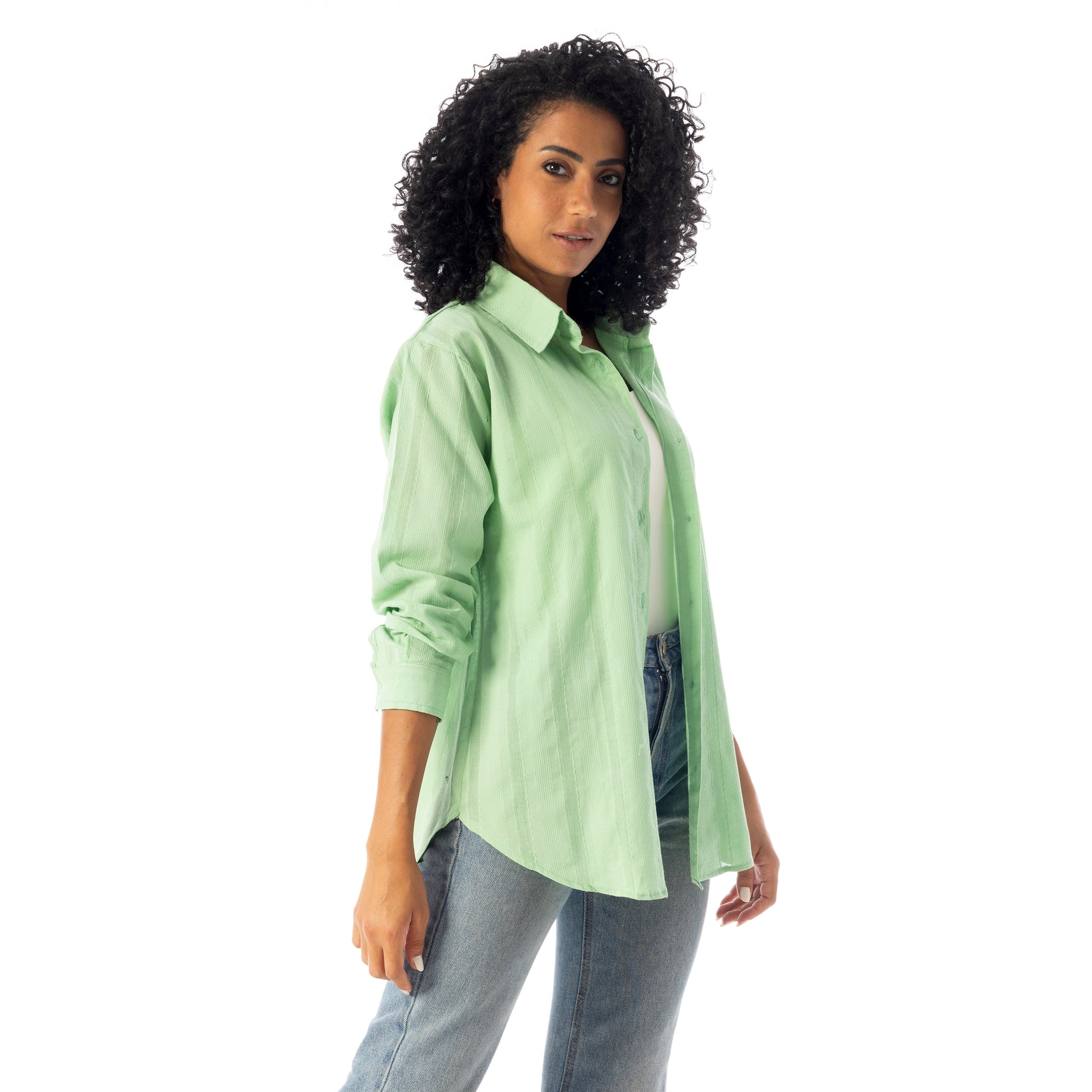 Turn_Down_Collar_Slip_On_Plain_Cotton_Shirt_-_Light_Green