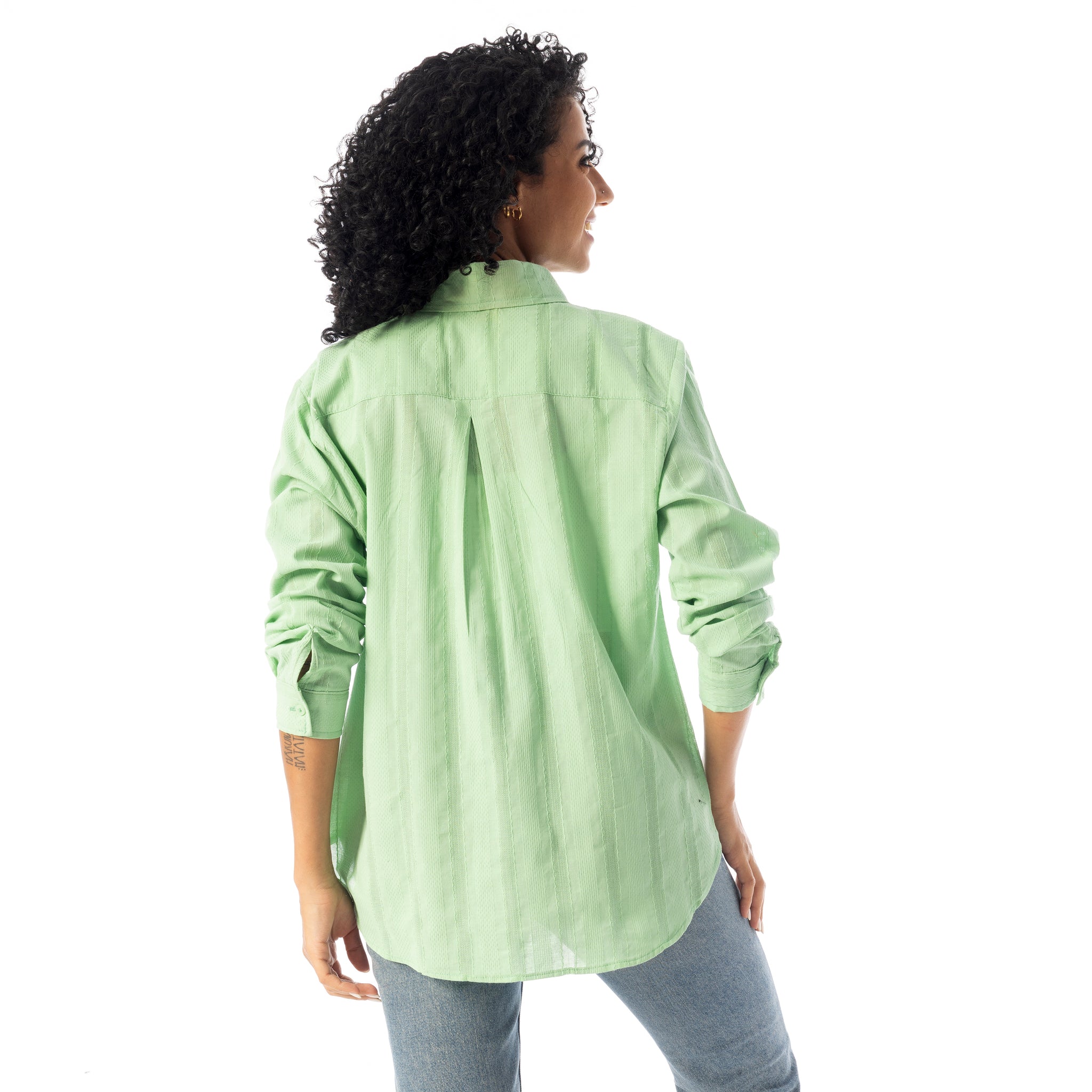 Turn_Down_Collar_Slip_On_Plain_Cotton_Shirt_-_Light_Green