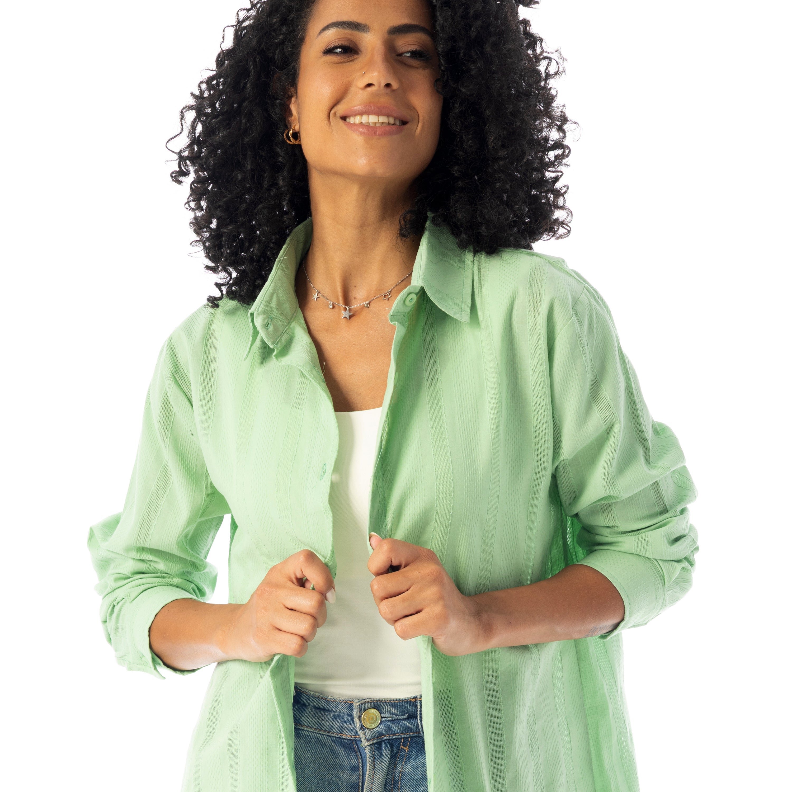 Turn_Down_Collar_Slip_On_Plain_Cotton_Shirt_-_Light_Green