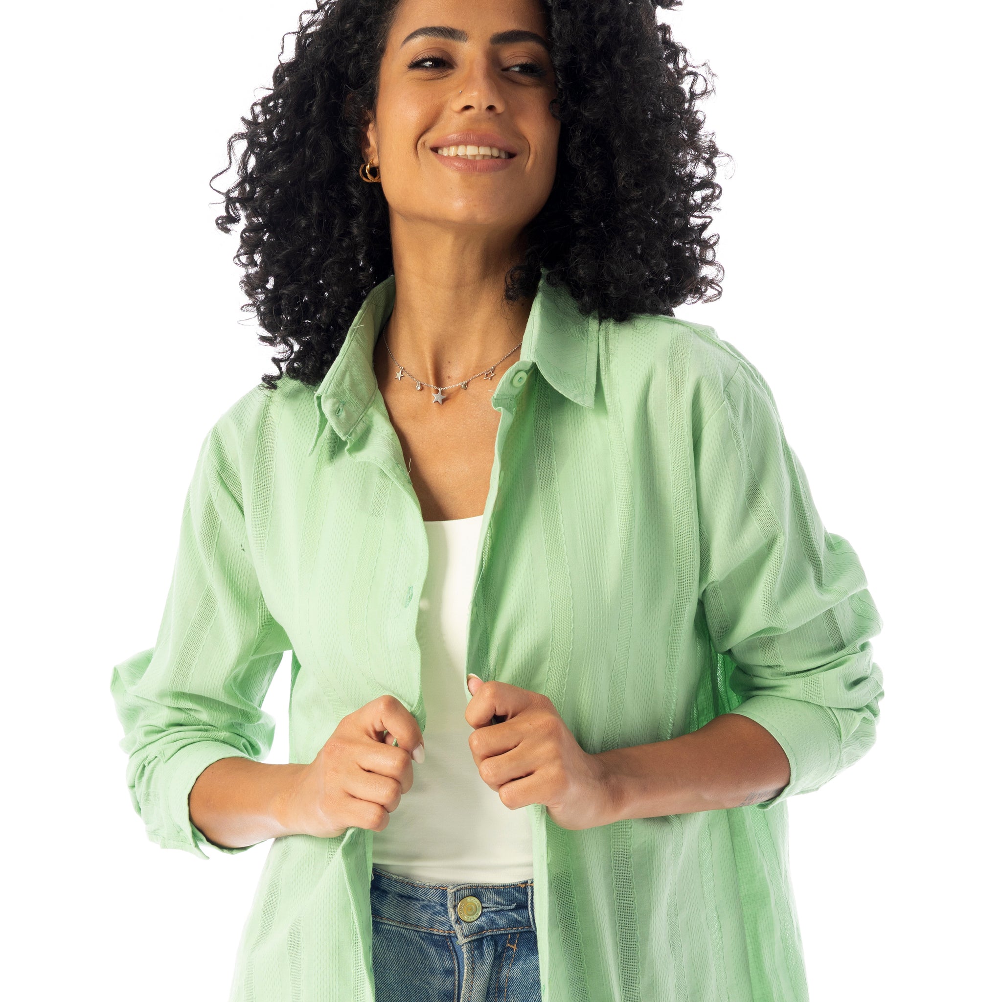 Turn_Down_Collar_Slip_On_Plain_Cotton_Shirt_-_Light_Green
