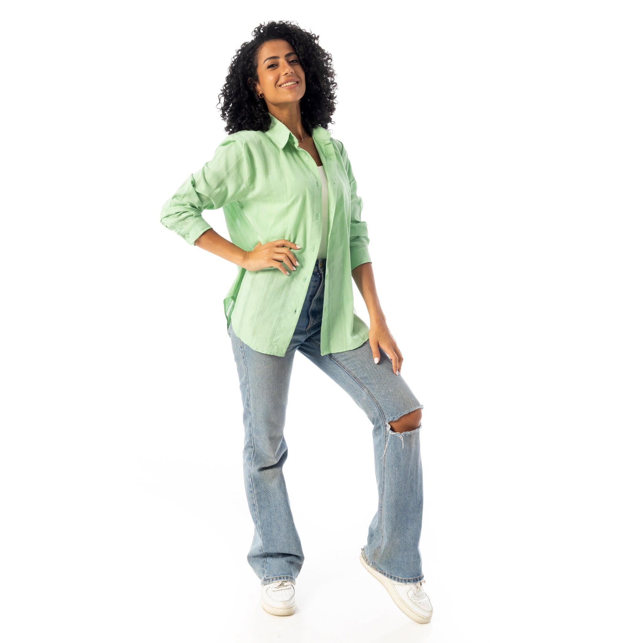 Turn_Down_Collar_Slip_On_Plain_Cotton_Shirt_-_Light_Green