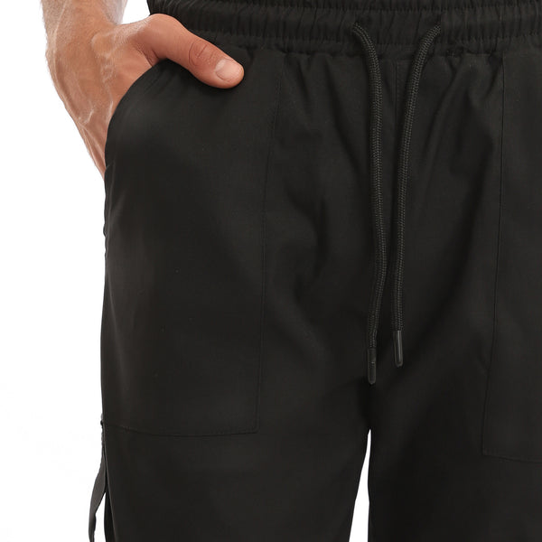 Slip_On_Solid_Casual_Cargo_Pants_-_Black