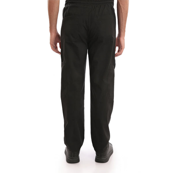 Slip_On_Solid_Casual_Cargo_Pants_-_Black