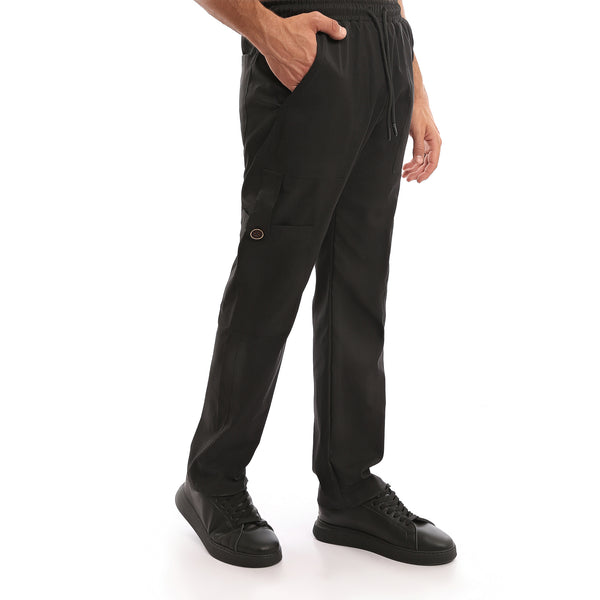 Slip_On_Solid_Casual_Cargo_Pants_-_Black
